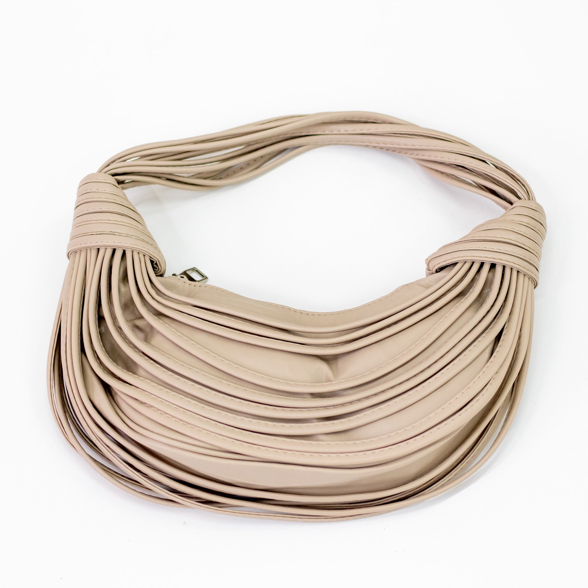 Shibz strippy belts rigid shoulder bag taupe