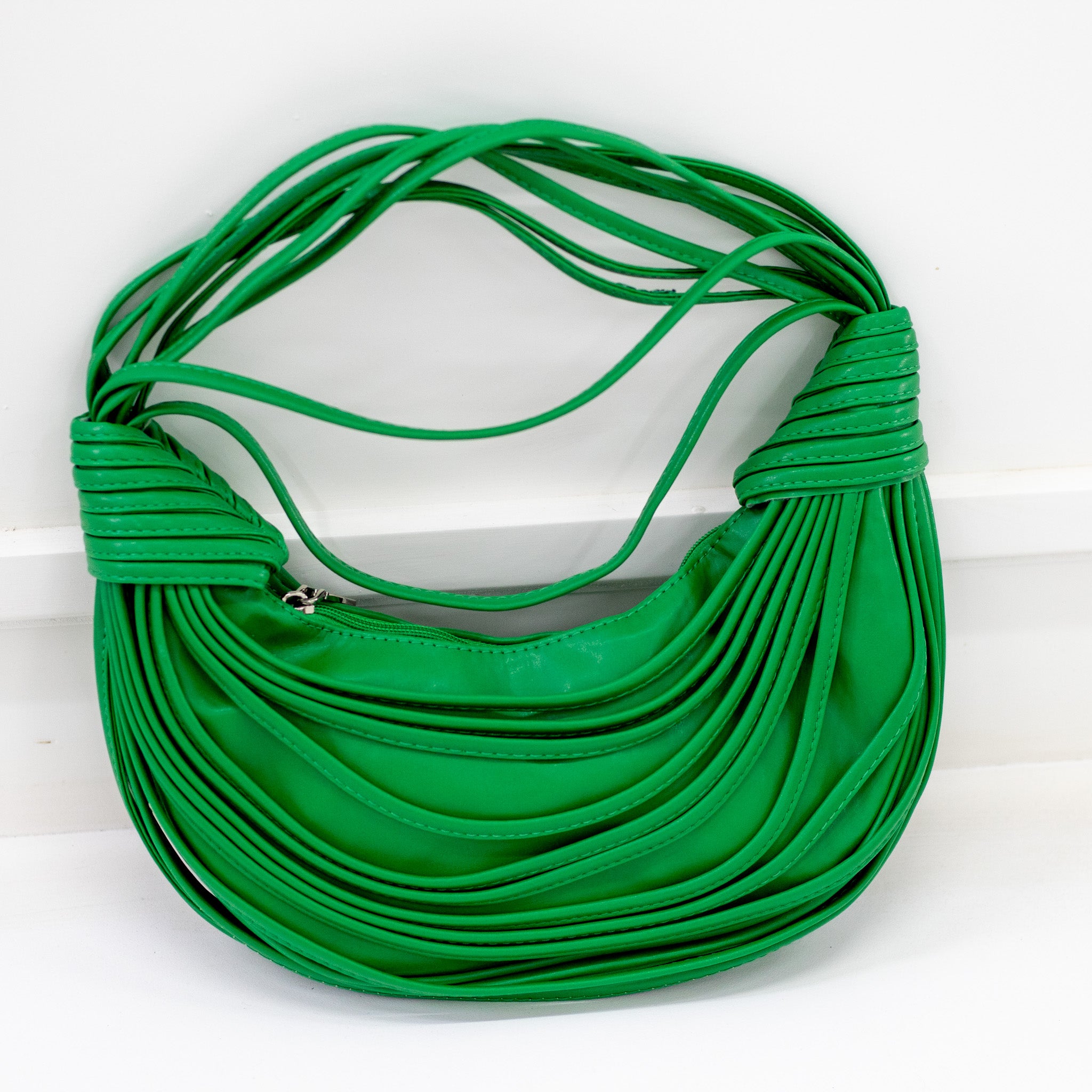 Shibz strippy belts rigid shoulder bag green