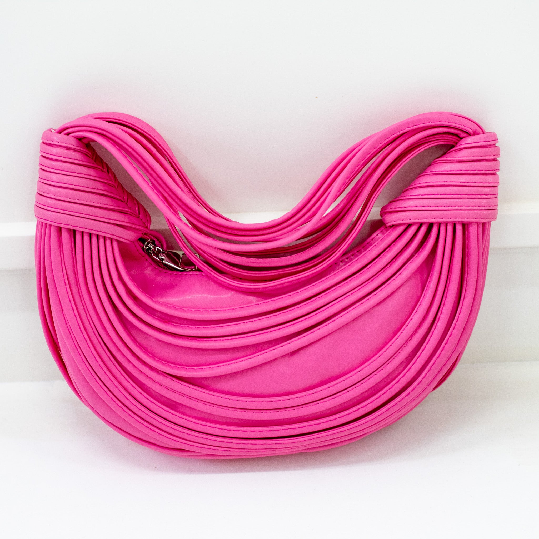 Shibz strippy belts rigid shoulder bag fuchsia