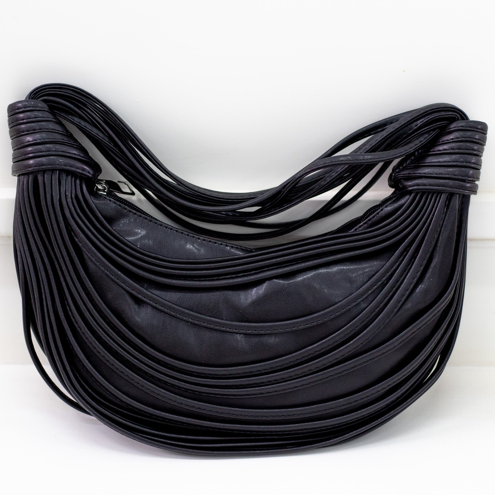 Black strippy belts rigid shoulder bag shibz