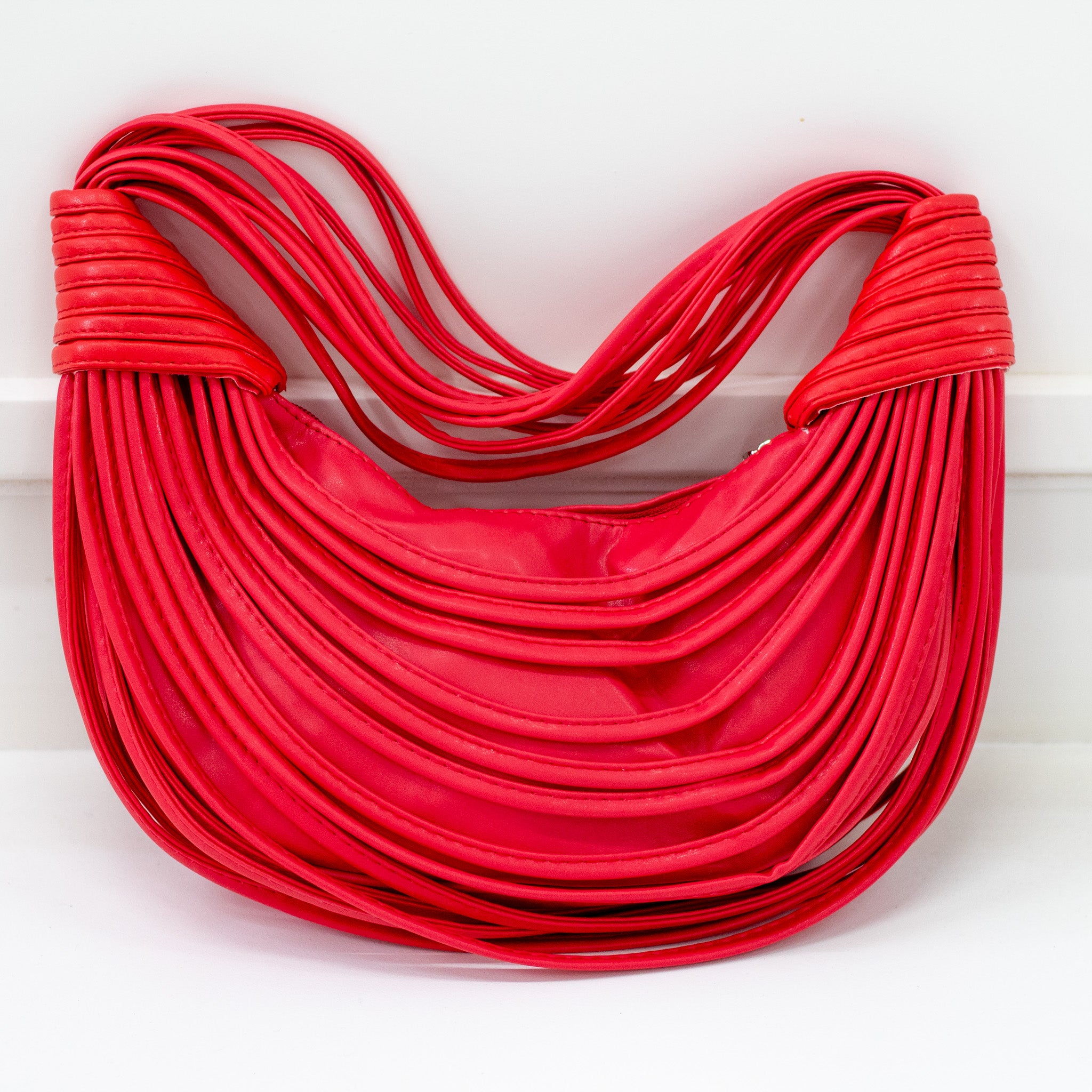 Red strippy belts rigid shoulder bag shibz