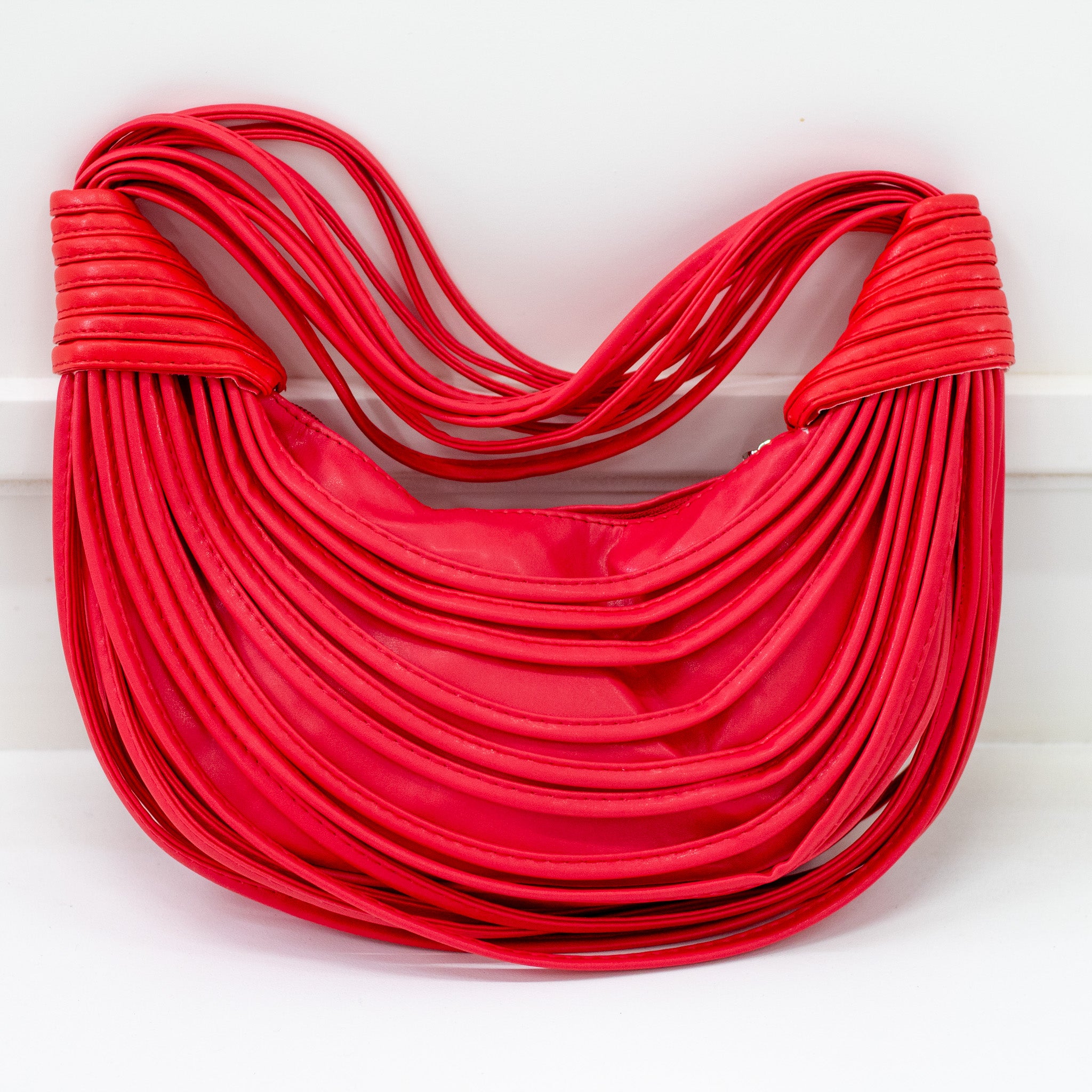 Shibz strippy belts rigid shoulder bag red