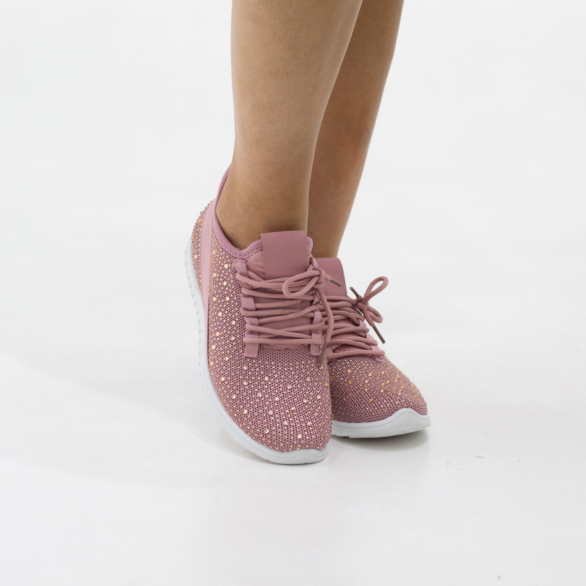 Gabby fly knit lace-up sneaker with diamonds