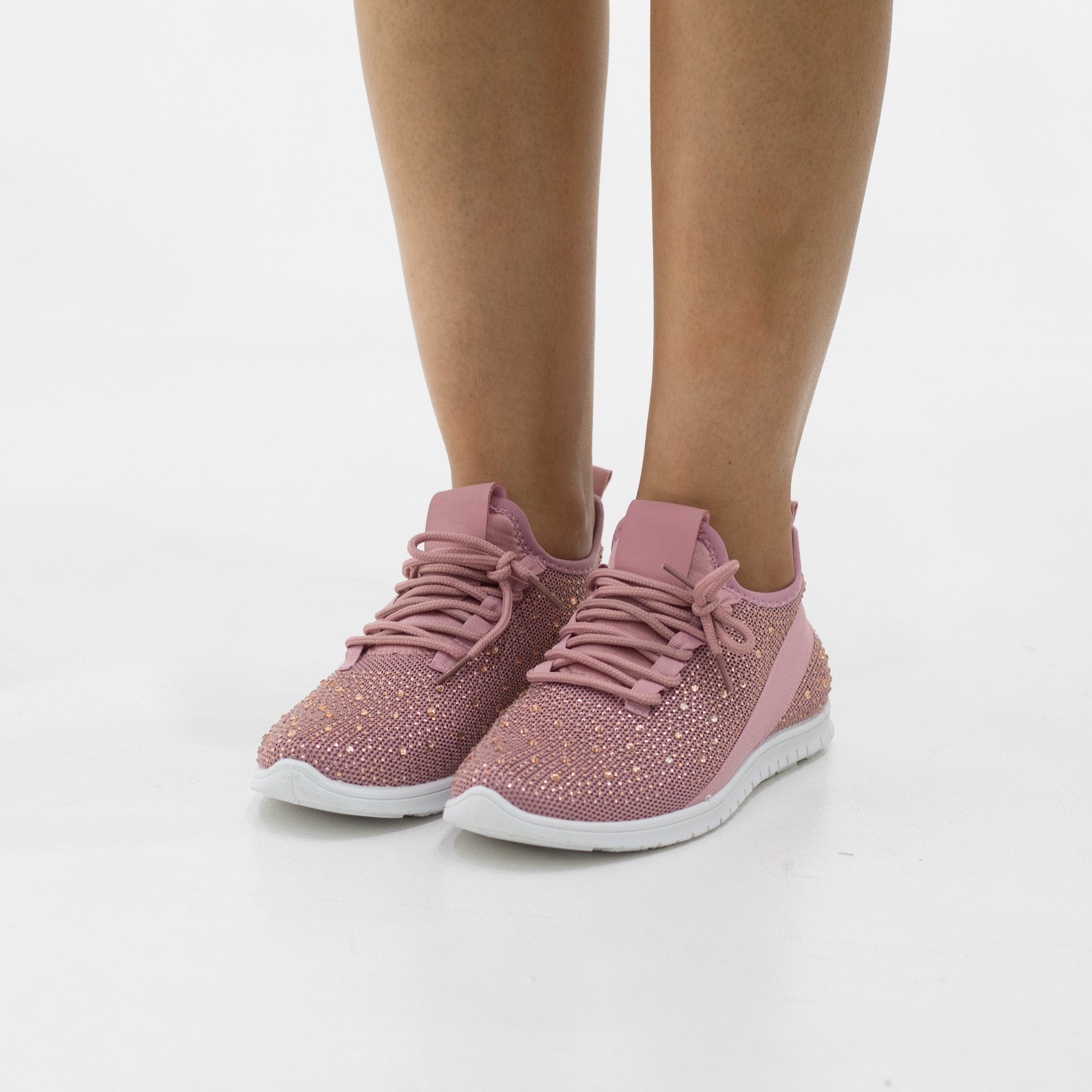 Gabby fly knit lace-up sneaker with diamonds