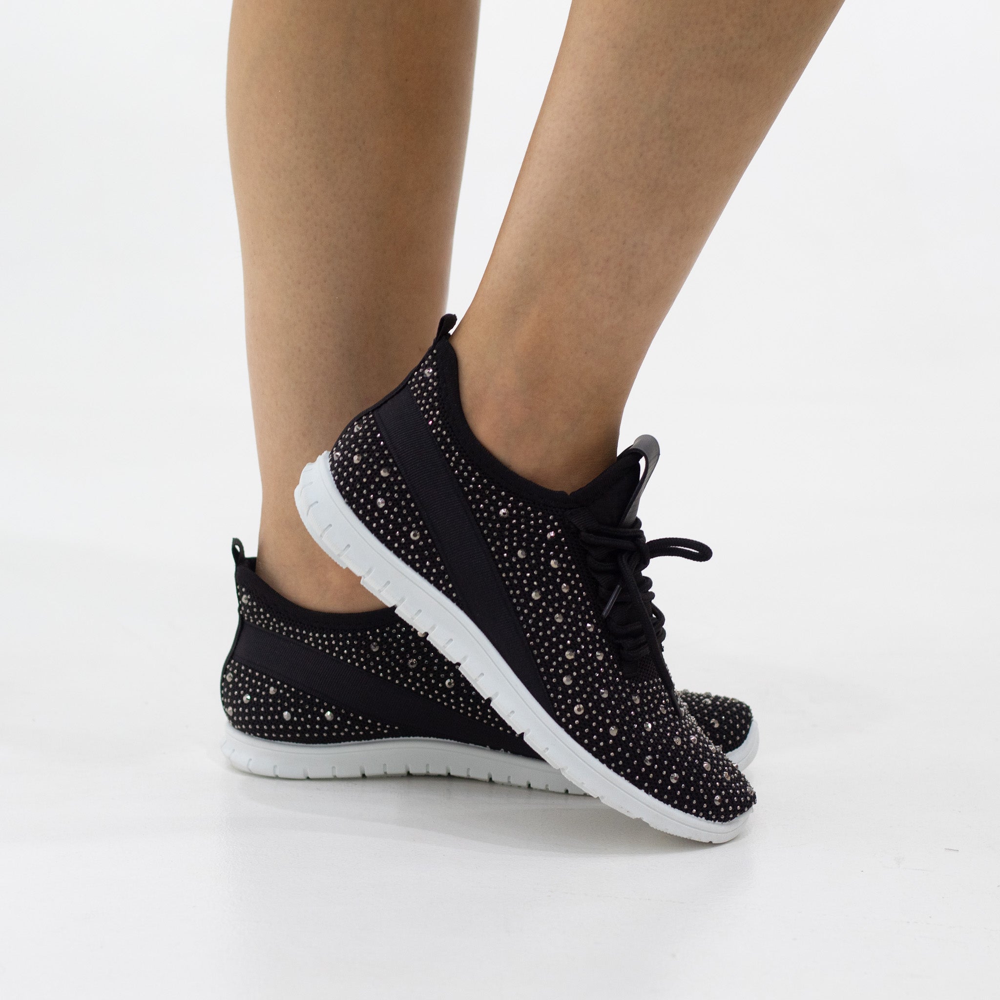 Gabby fly knit lace-up sneaker with diamonds