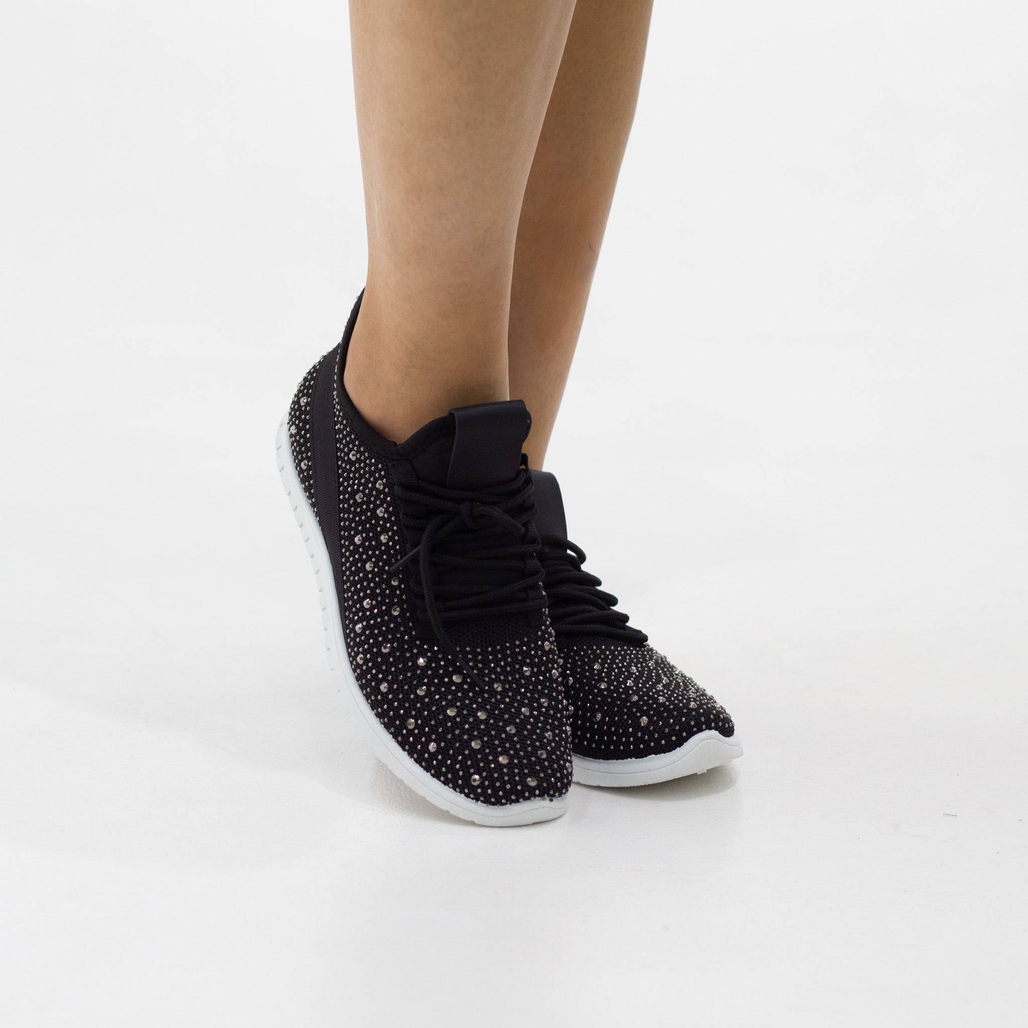 Gabby fly knit lace-up sneaker with diamonds