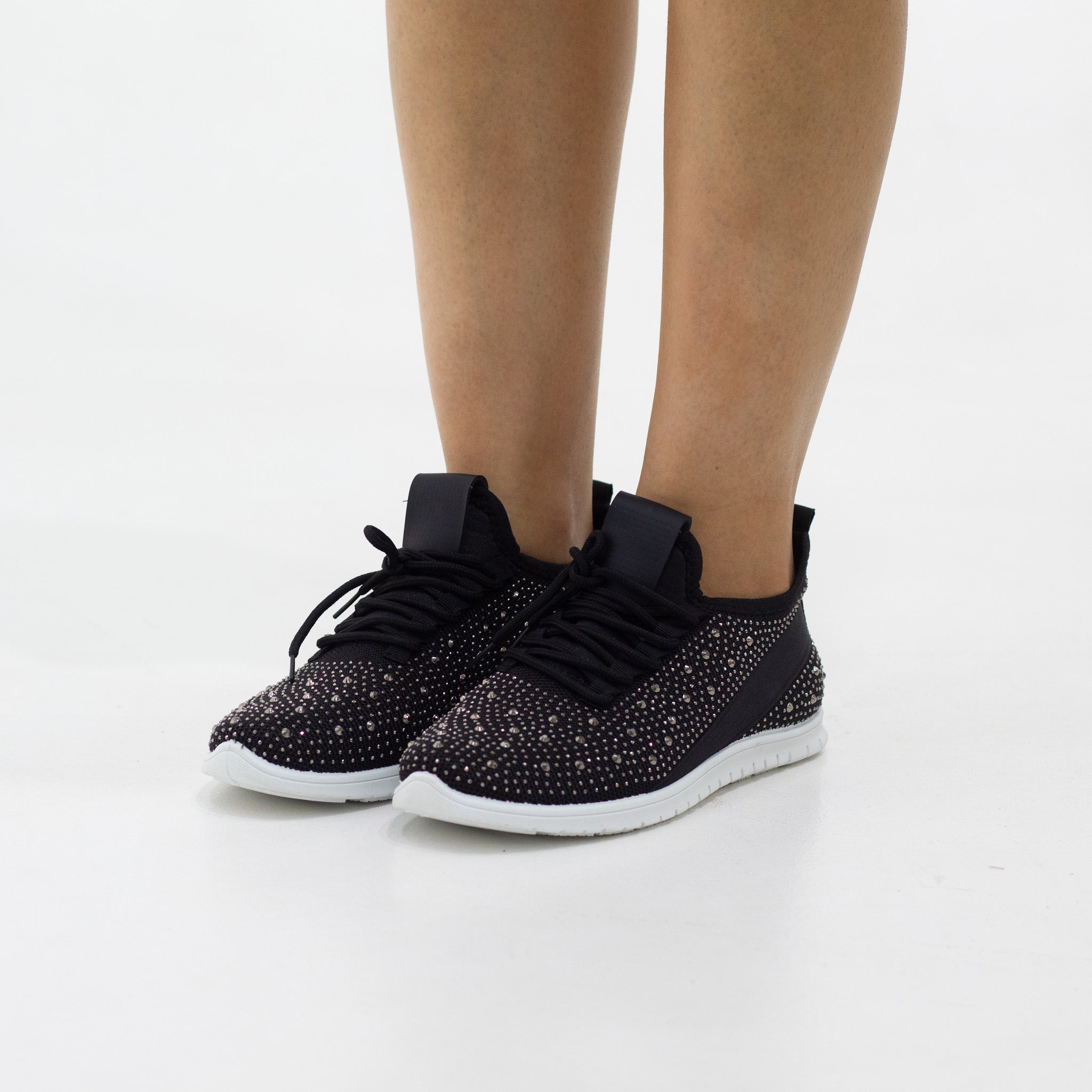 Gabby fly knit lace-up sneaker with diamonds