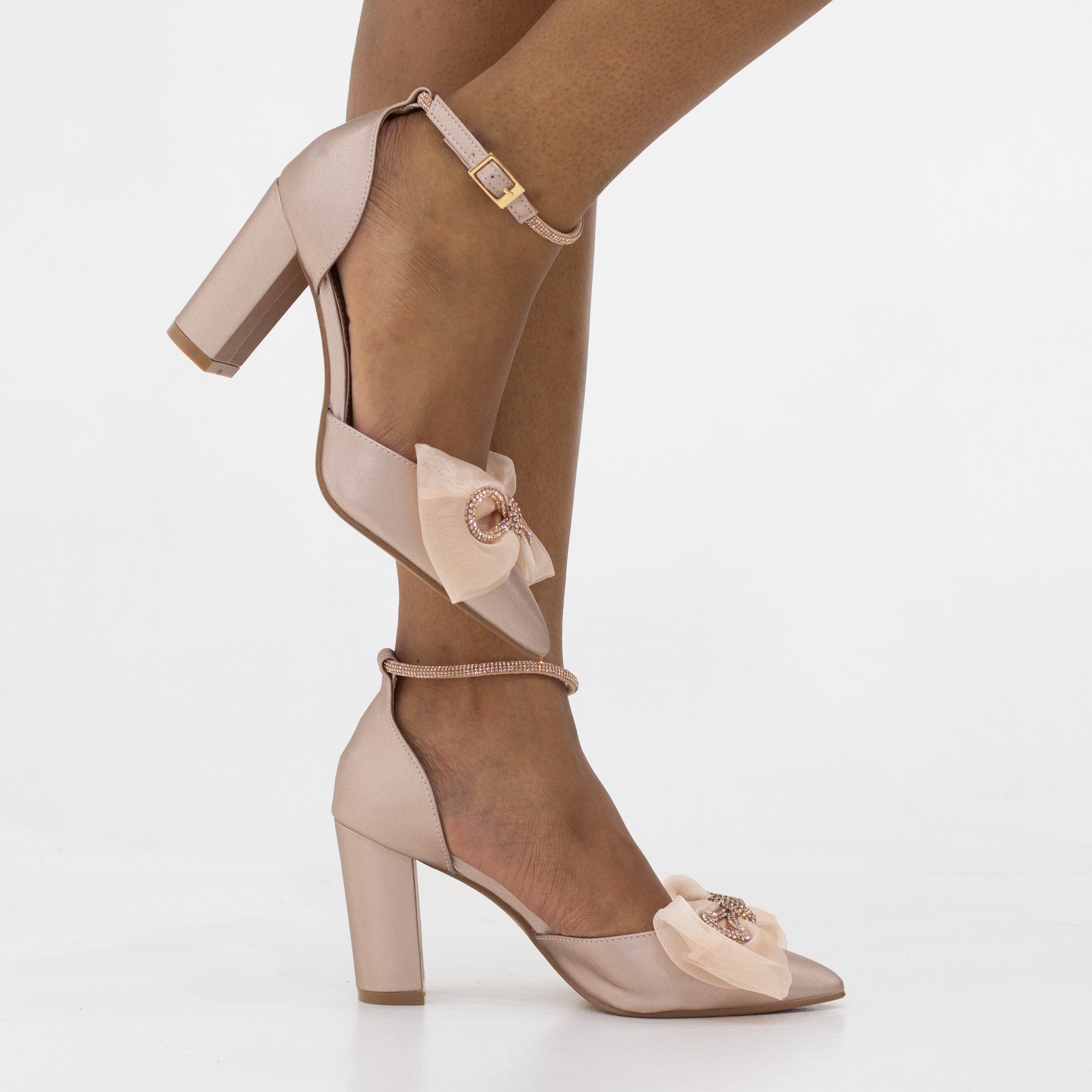 Tori SATIN 9cm heel with netted trim court	 shoe