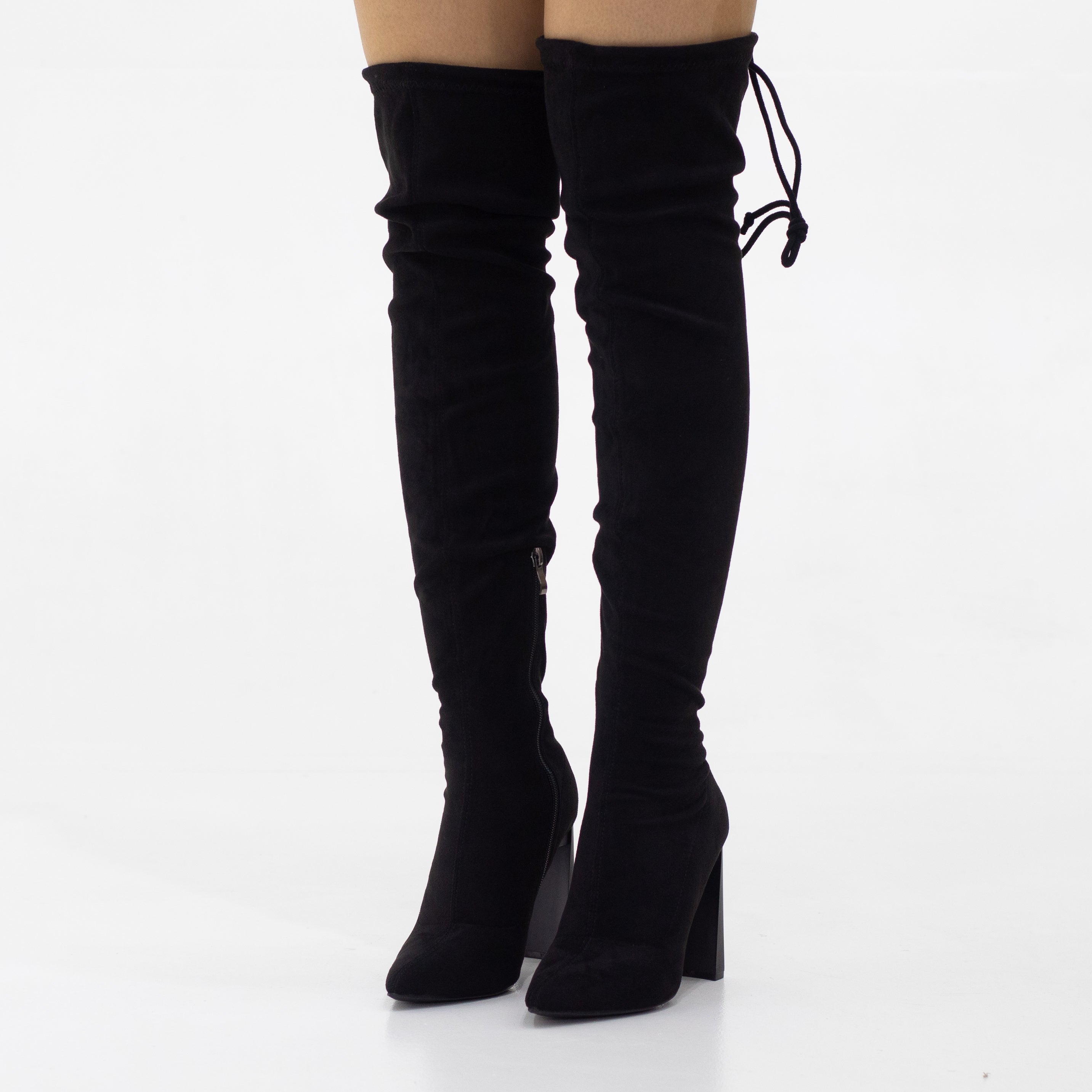 Tomian thigh high pointy high 10.5cm heel micro fibre boot black