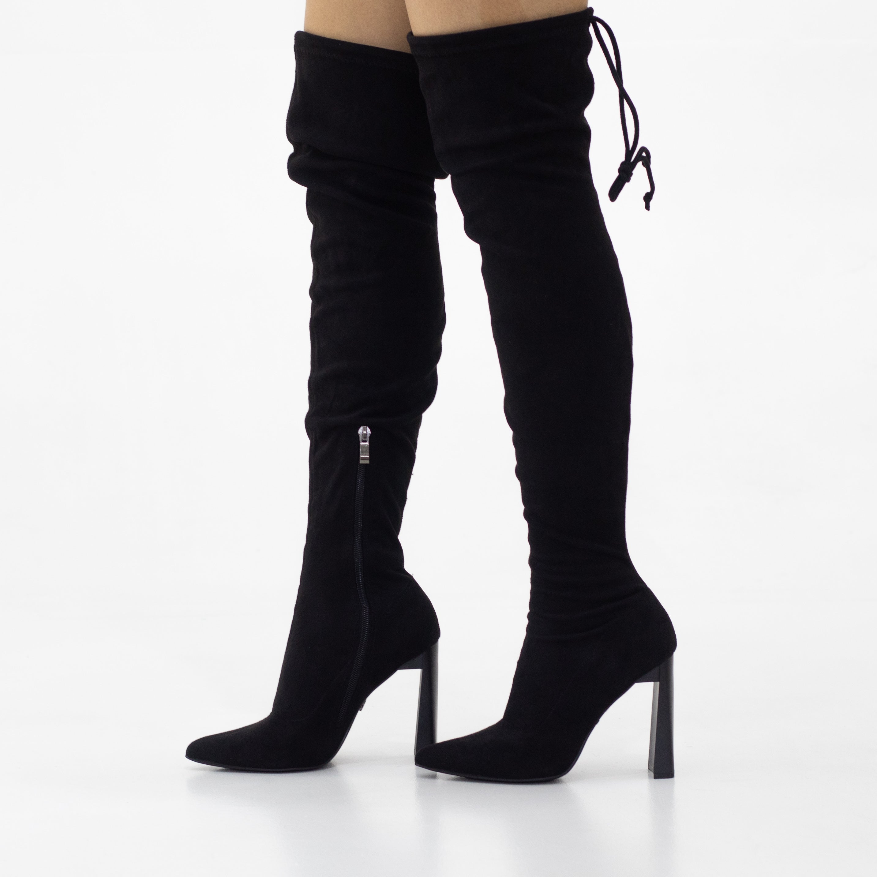 Tomian thigh high pointy high 10.5cm heel micro fibre boot black