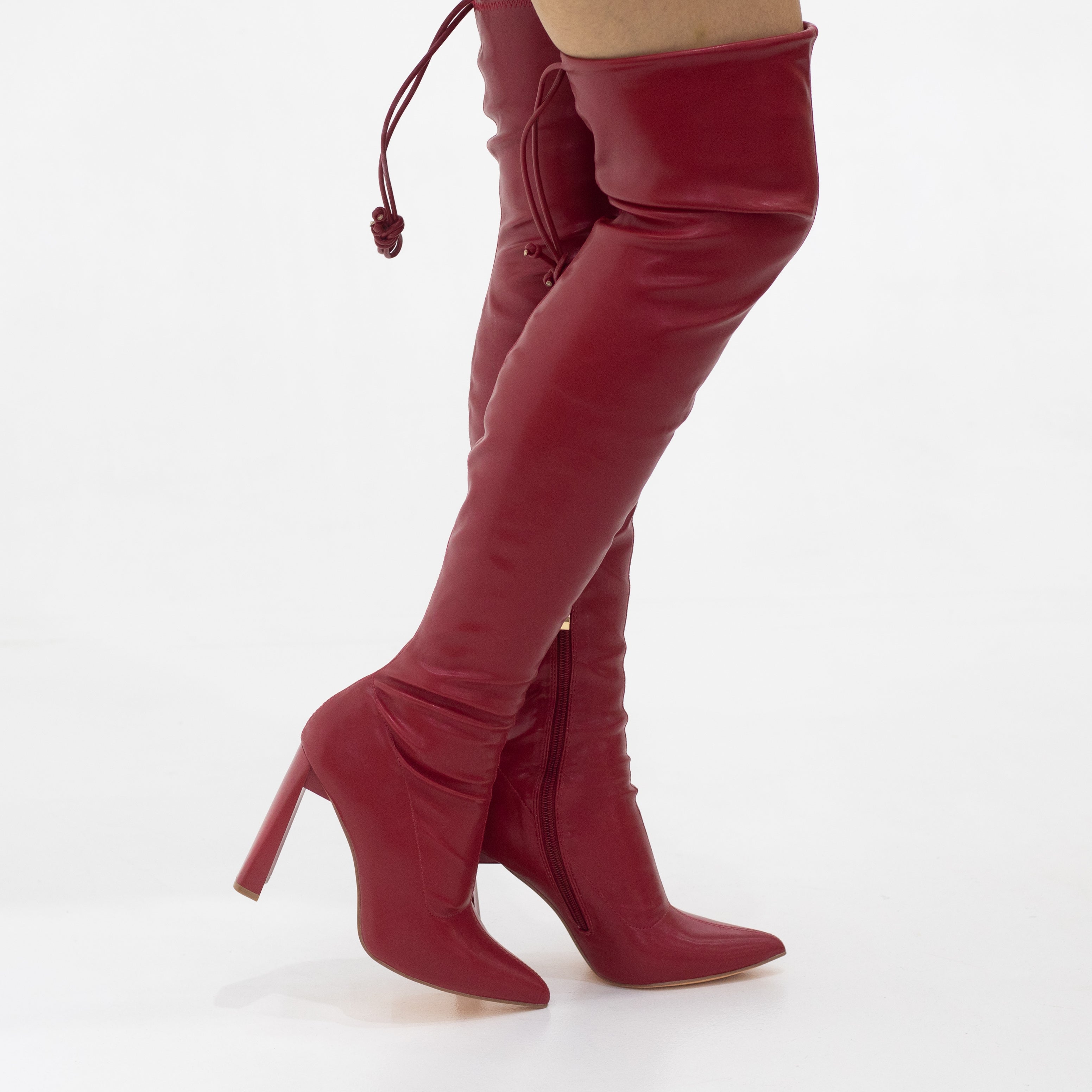 Tomian thigh high pointy high 10.5cm heel boot red