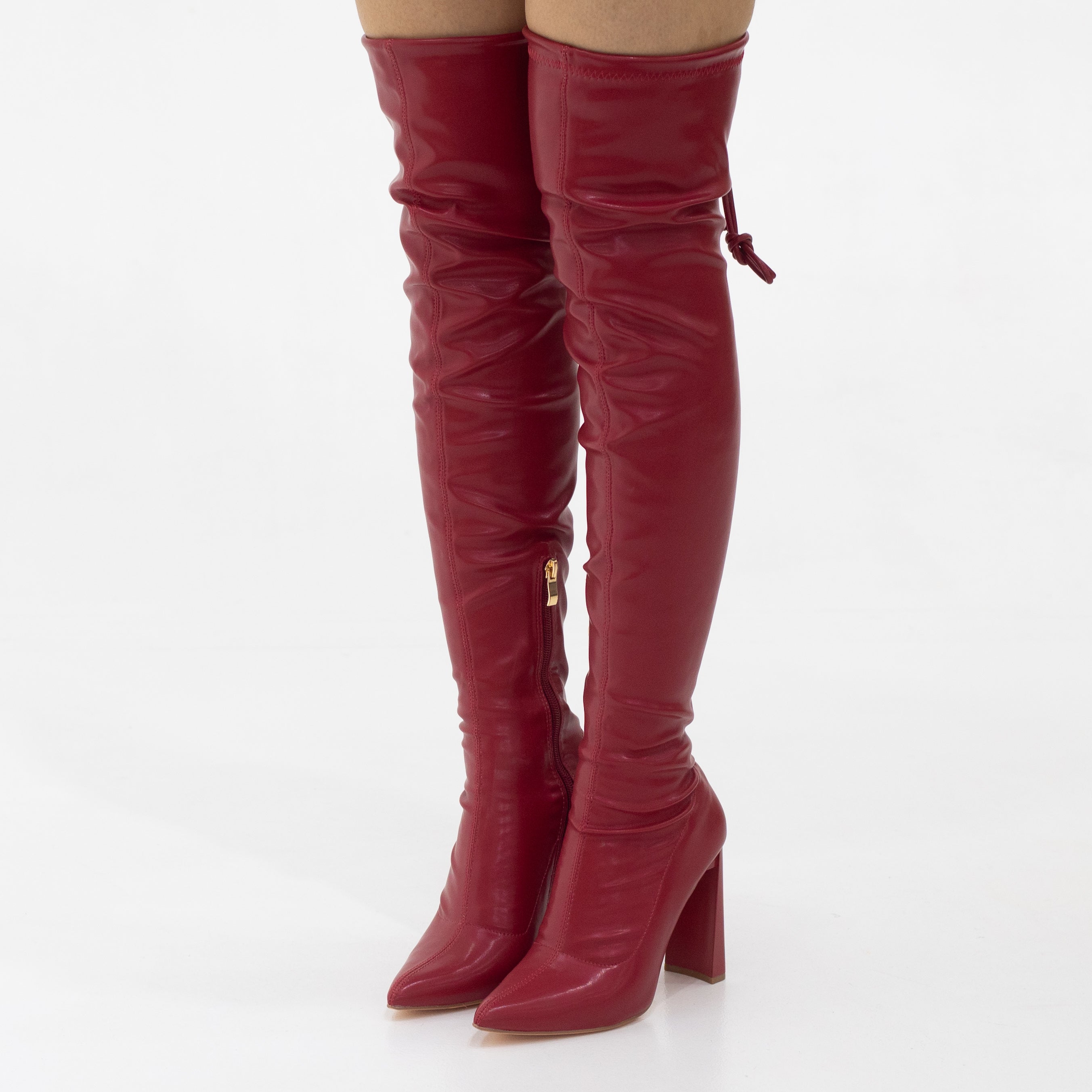 Tomian thigh high pointy high 10.5cm heel boot red