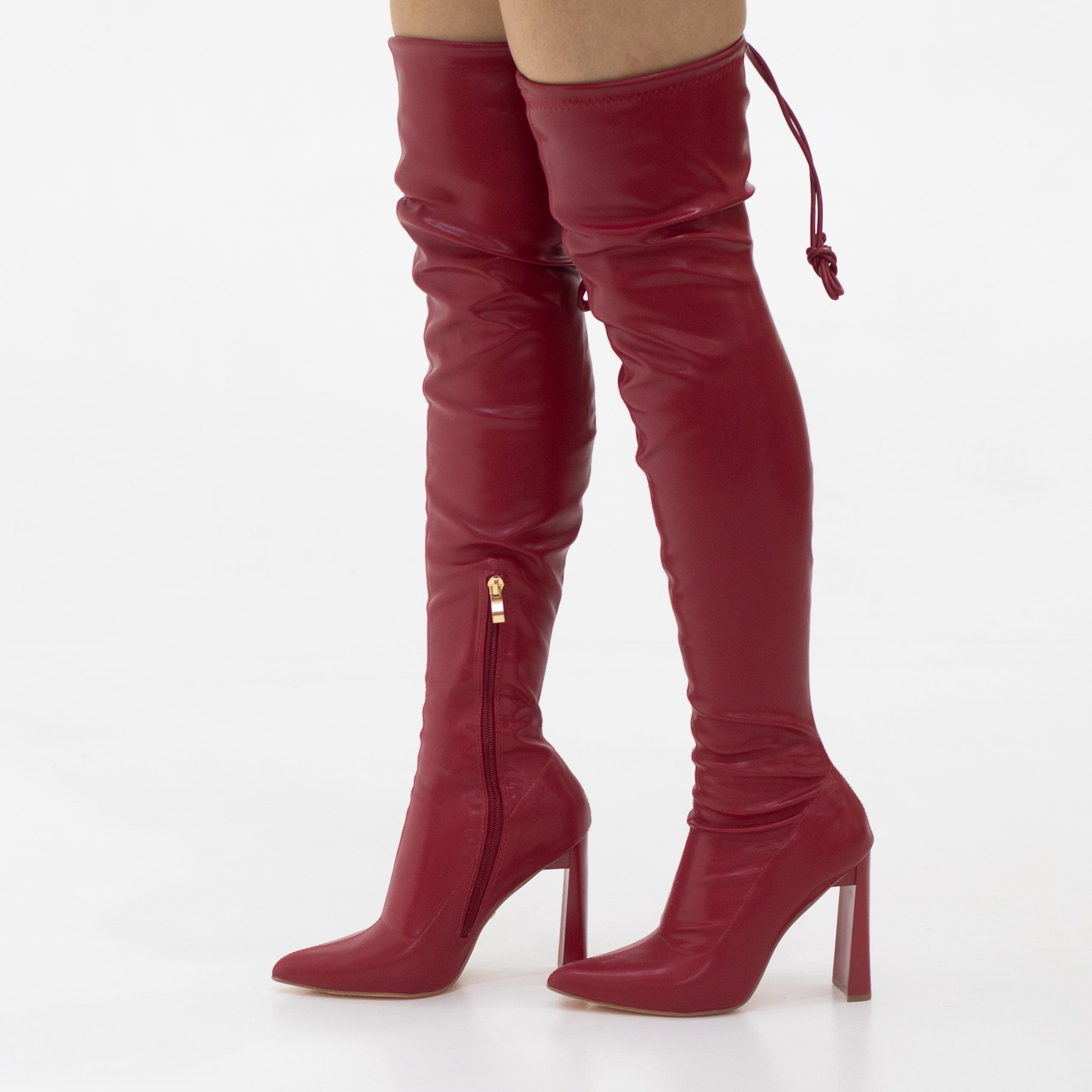 Tomian thigh high pointy high 10.5cm heel boot red