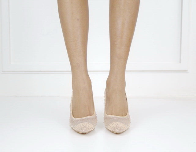 Alice mesh embellished on 8.5cm heel champagne