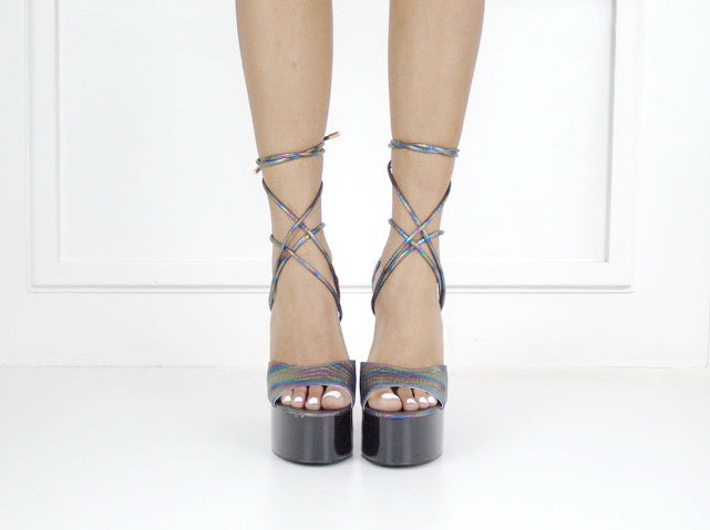 Donna platform Funky one band sandal 15.5cm heel multi black