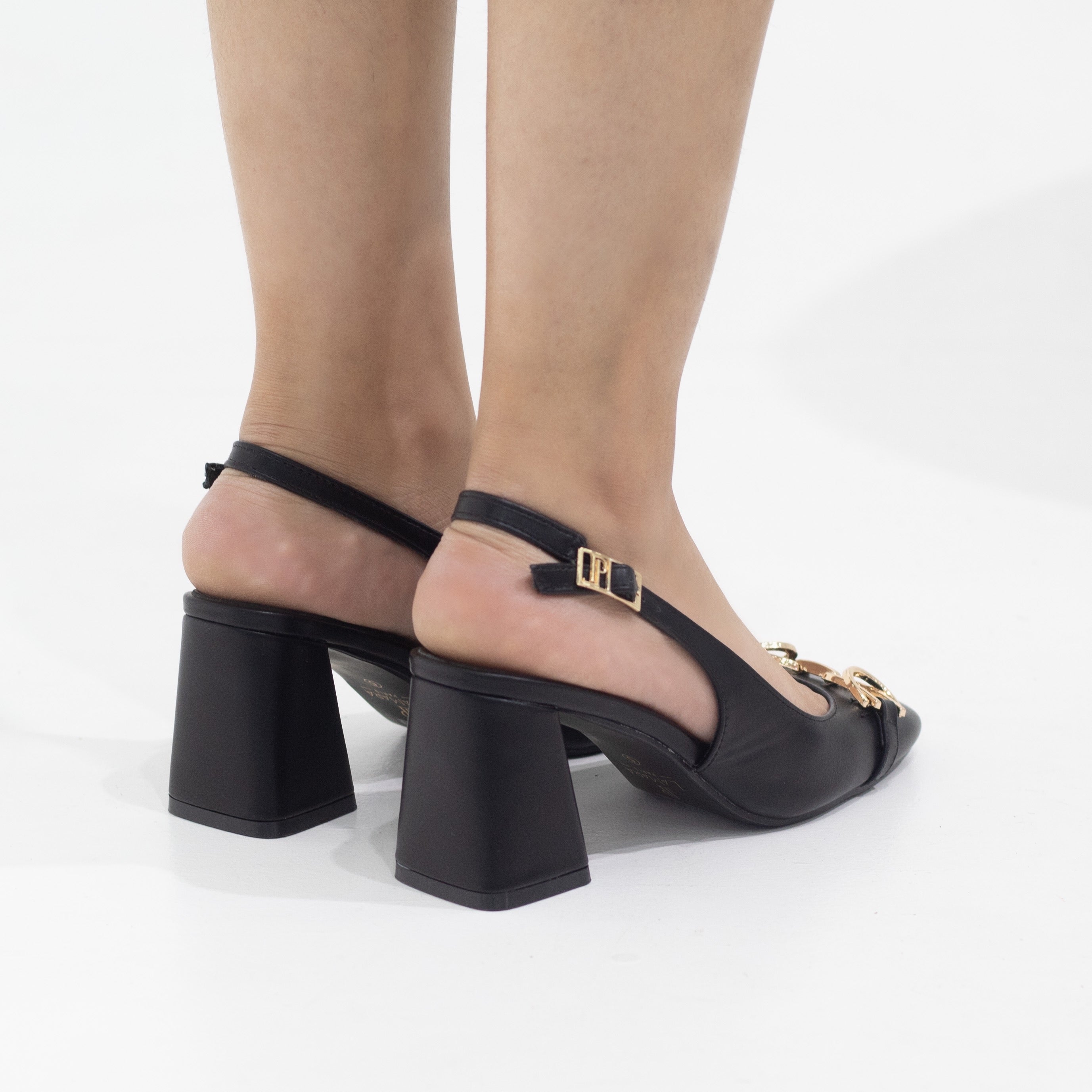 Amaya 7cm heel pleather slingback with trim pumps black