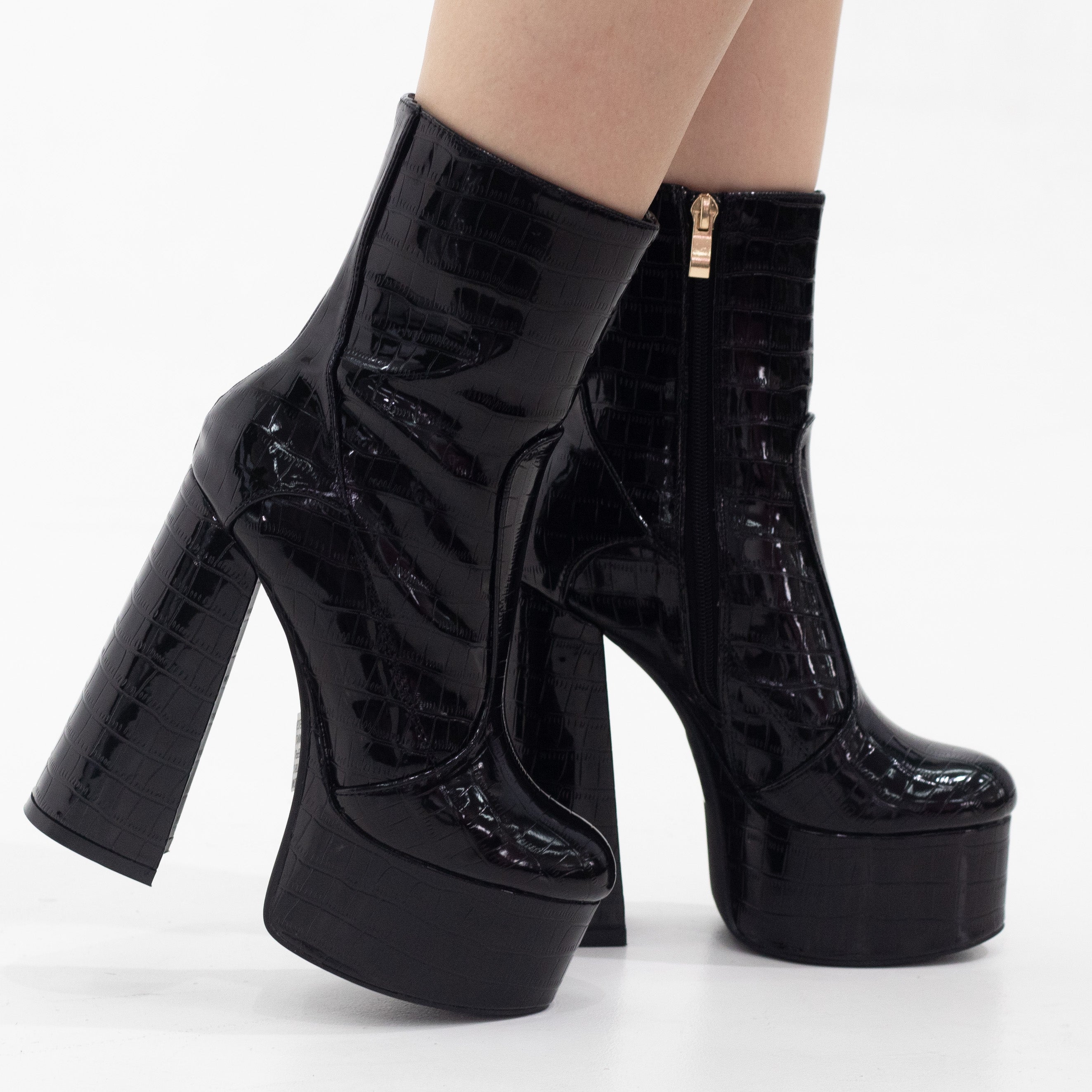 Black platform 15cm heel pat ankle boot mianto