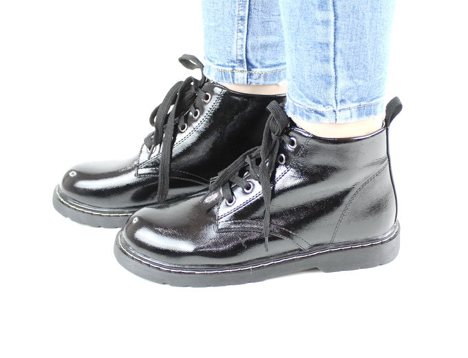 Black pat ankle lace up boot DocMart