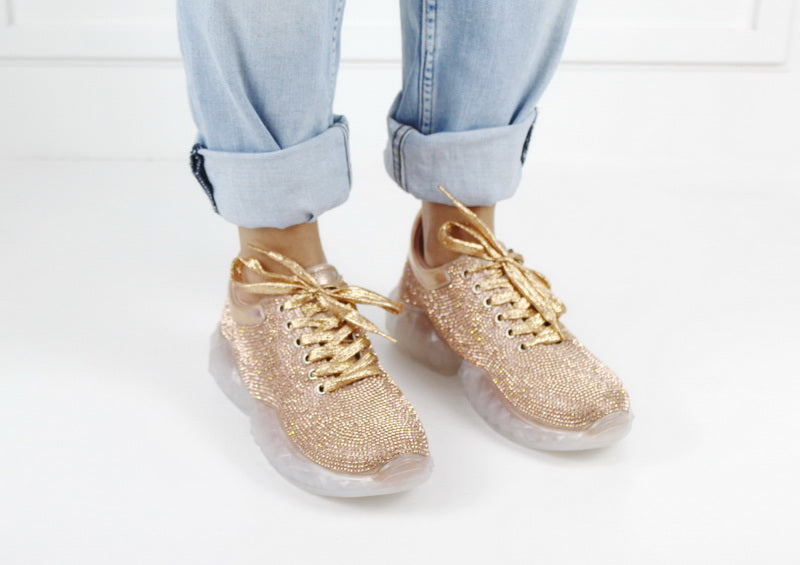 Raven Runway glitter-faux leather platform trainers rose gold