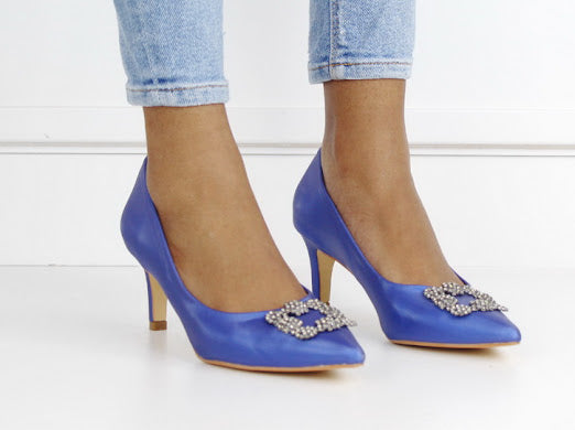 Royal blue 6.5cm heel court with trim sofia