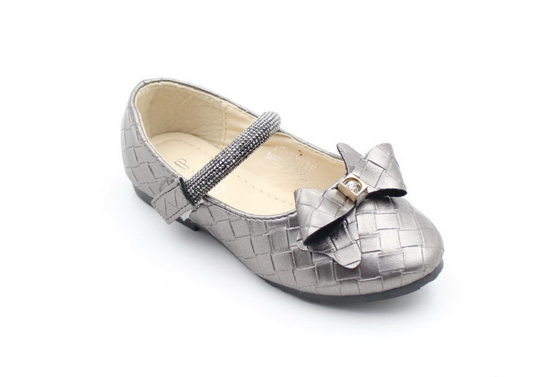 Angie infants girls dress pump with a bow pewter
