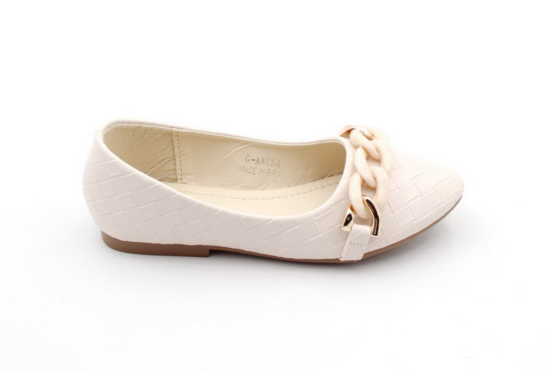 Anisa girls weaved pump with link trim nude