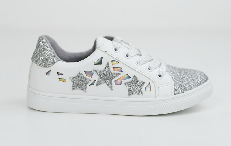 Caris girls lace up glitter sneaker white