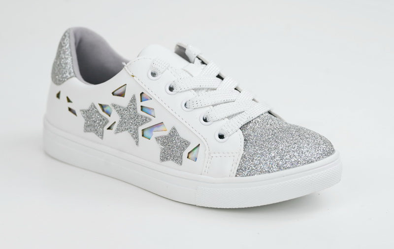 Caris girls lace up glitter sneaker white