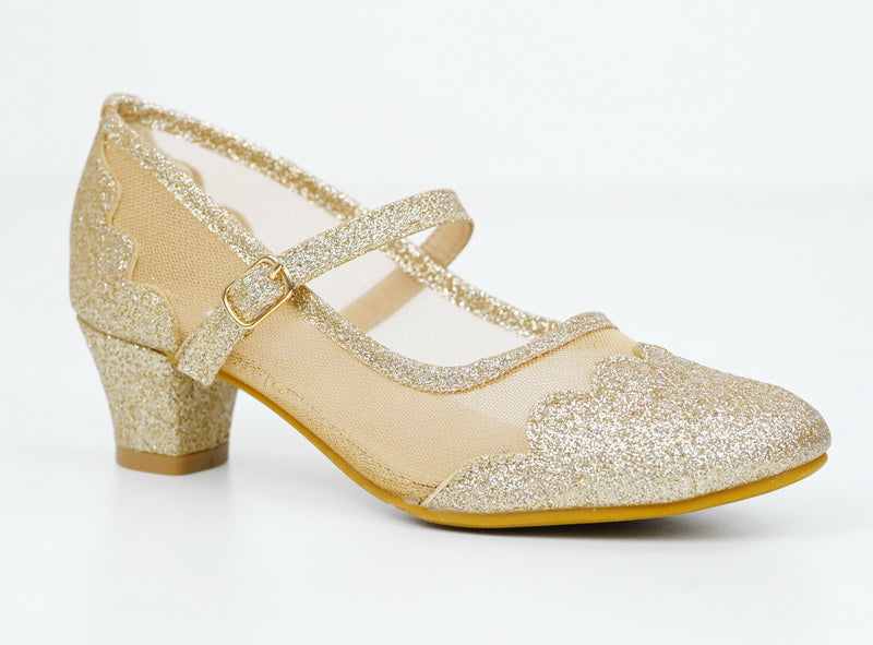Danita girls party shoe with glitter and mash gold