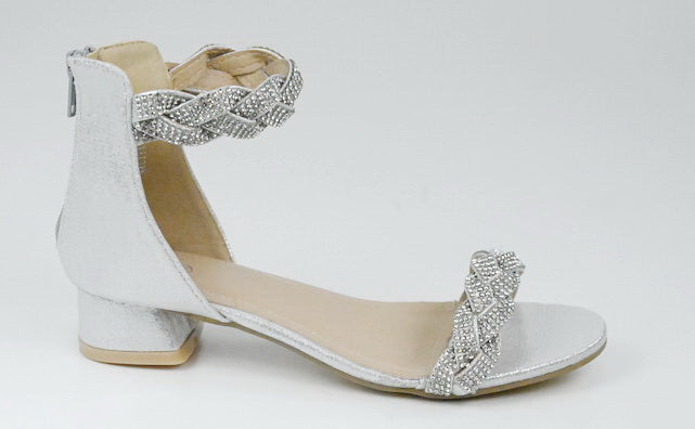 Maliya girls embellished ankle strap sandal silver