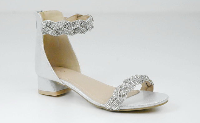 Maliya girls embellished ankle strap sandal silver