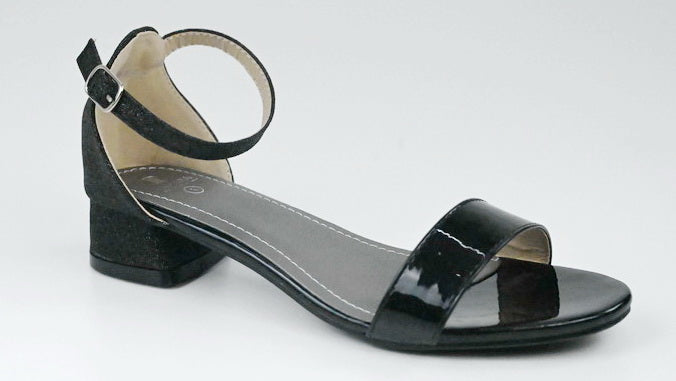 Lafiza girls ankle strap glitter sandal black