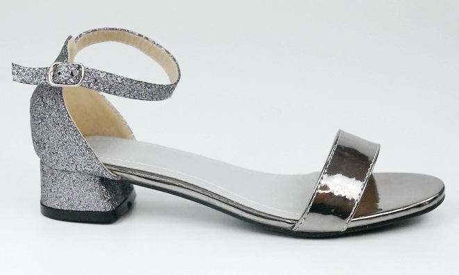 Lafiza girls ankle strap glitter sandal pewter