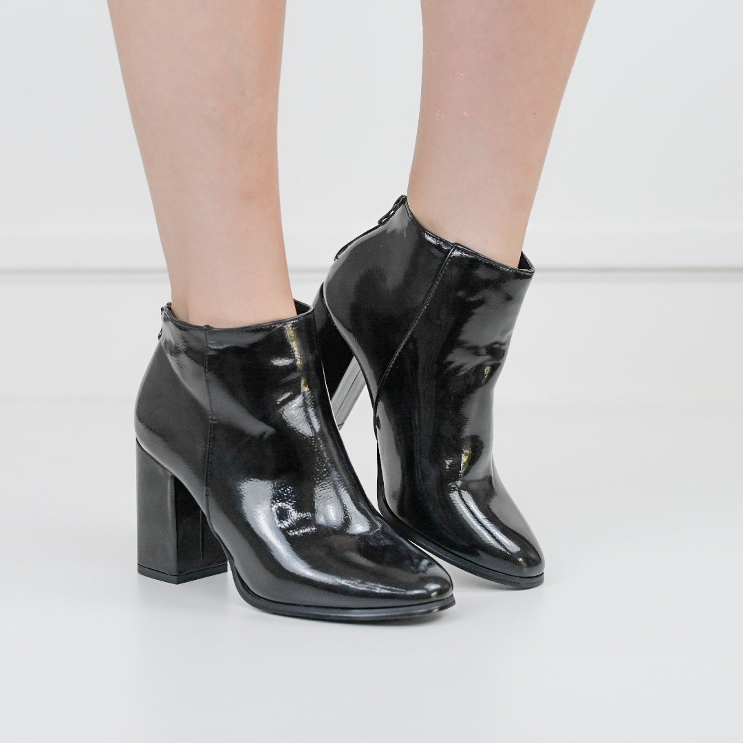 Brielle patent block heel ankle boots black