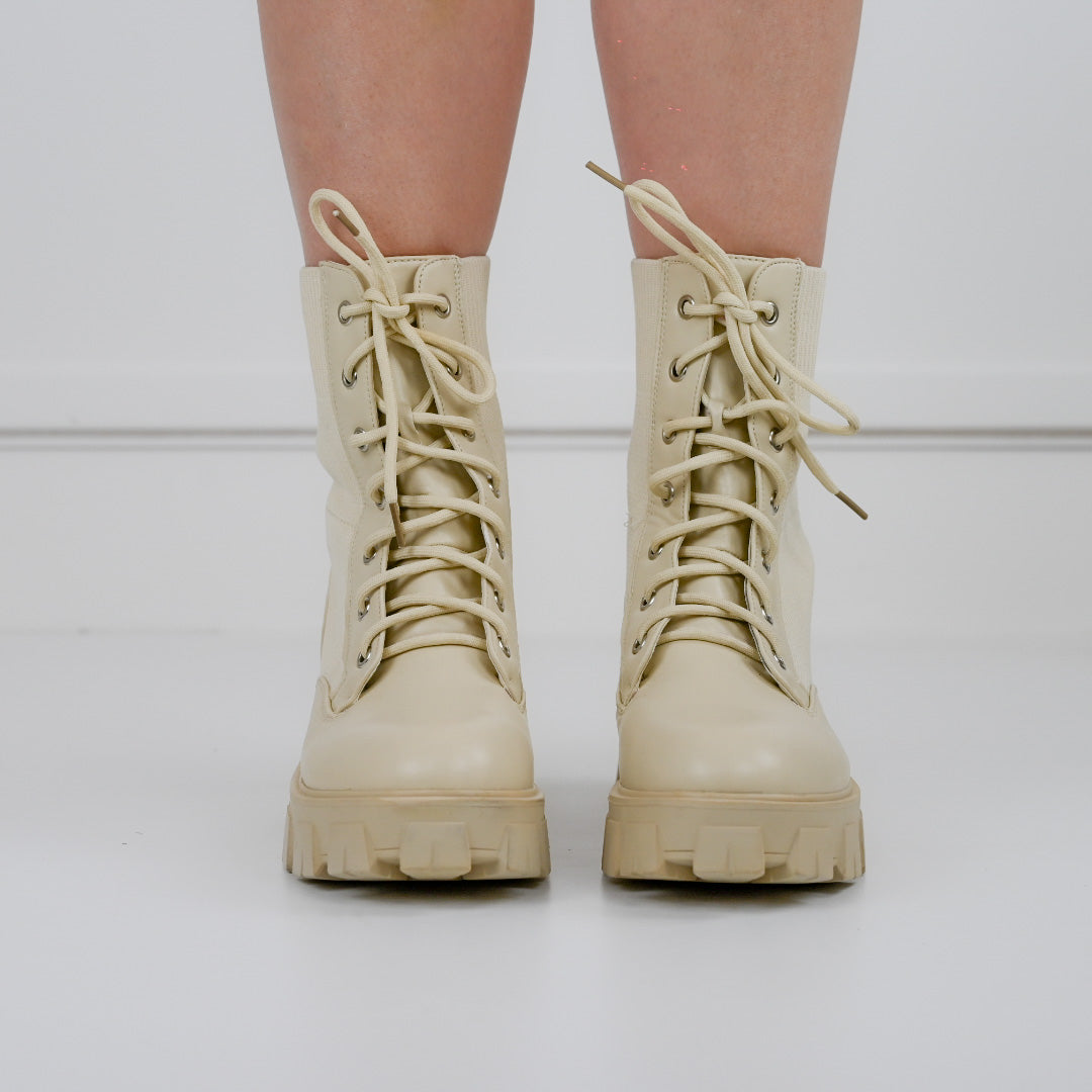 Cream chunky lace-up boot scout