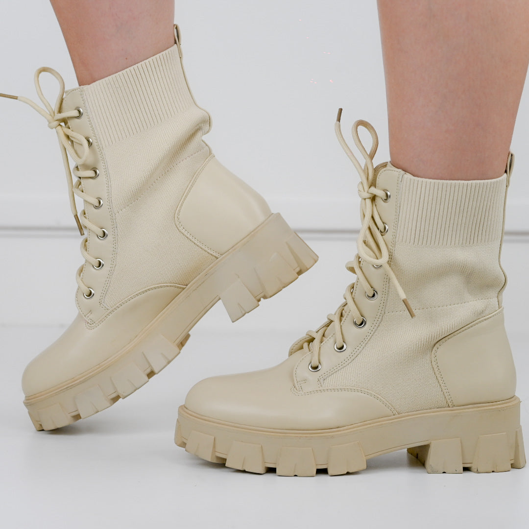 Cream chunky lace-up boot scout