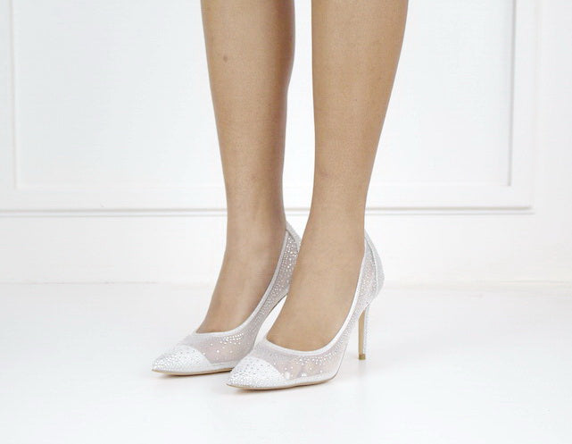 Alice mesh embellished on 8.5cm heel silver