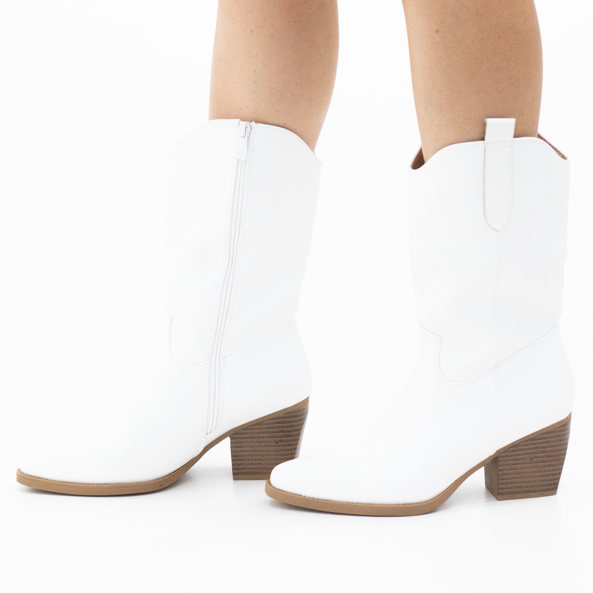 White 7cm heel nu-buck mid high boot cowboy