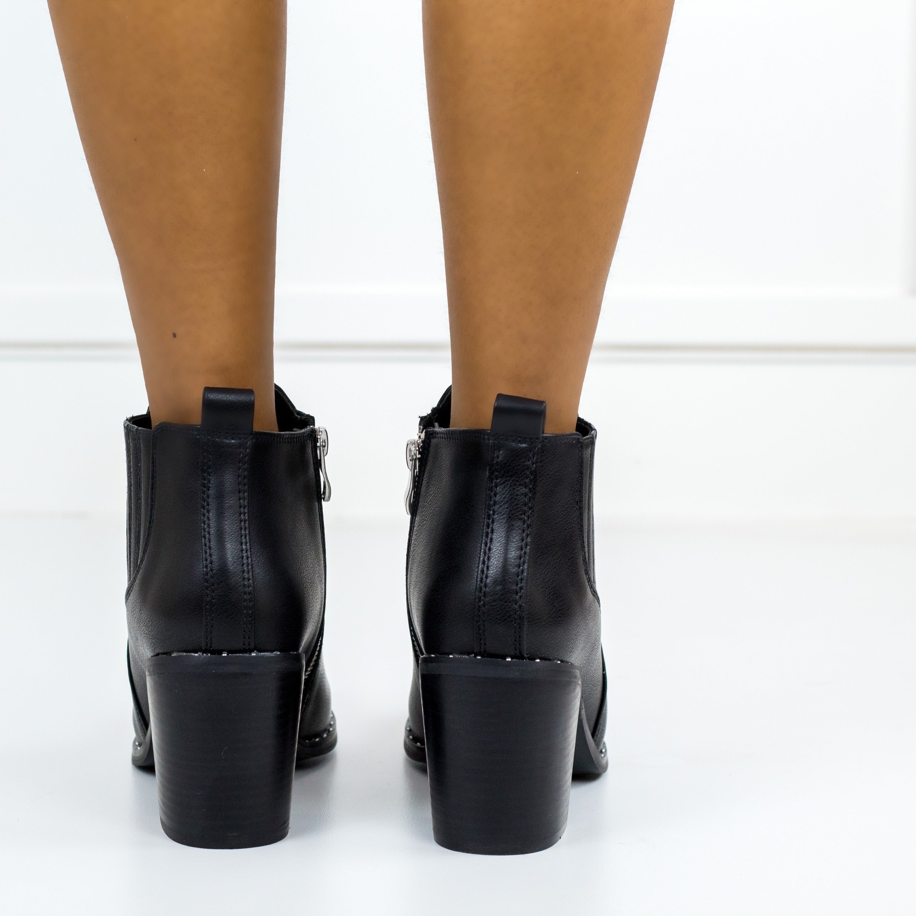 Black patent block heel ankle boots map