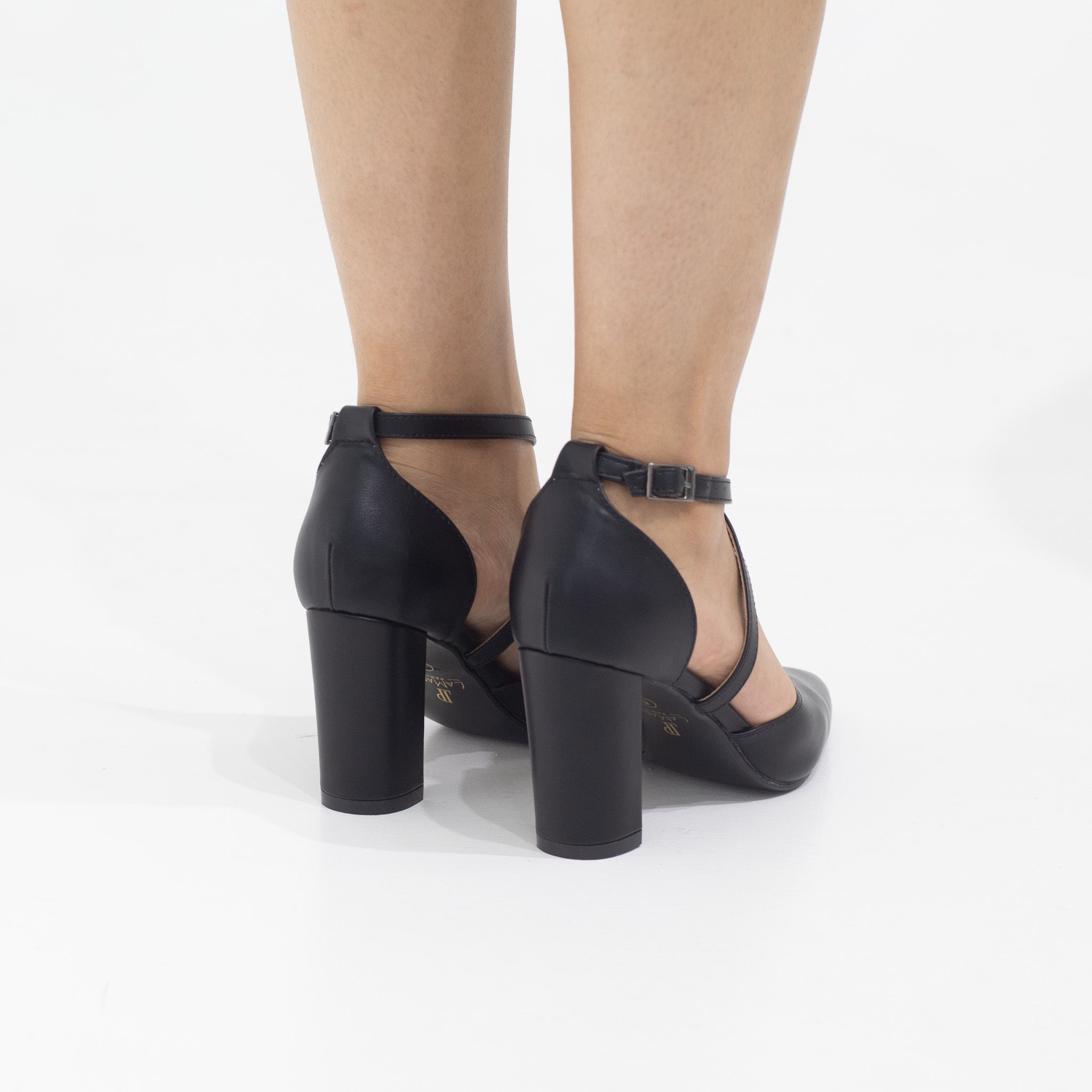Black cross-belts open waist 8.5cm block heel femi