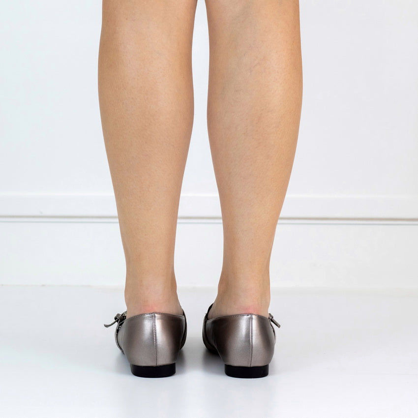 Tiara 1.2cm flat heel moc with diamond buckle pu pewter