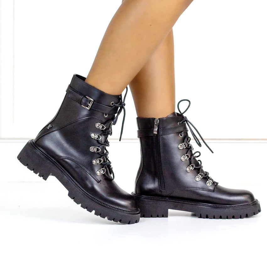 Black chunky lace up ankle boot stylla