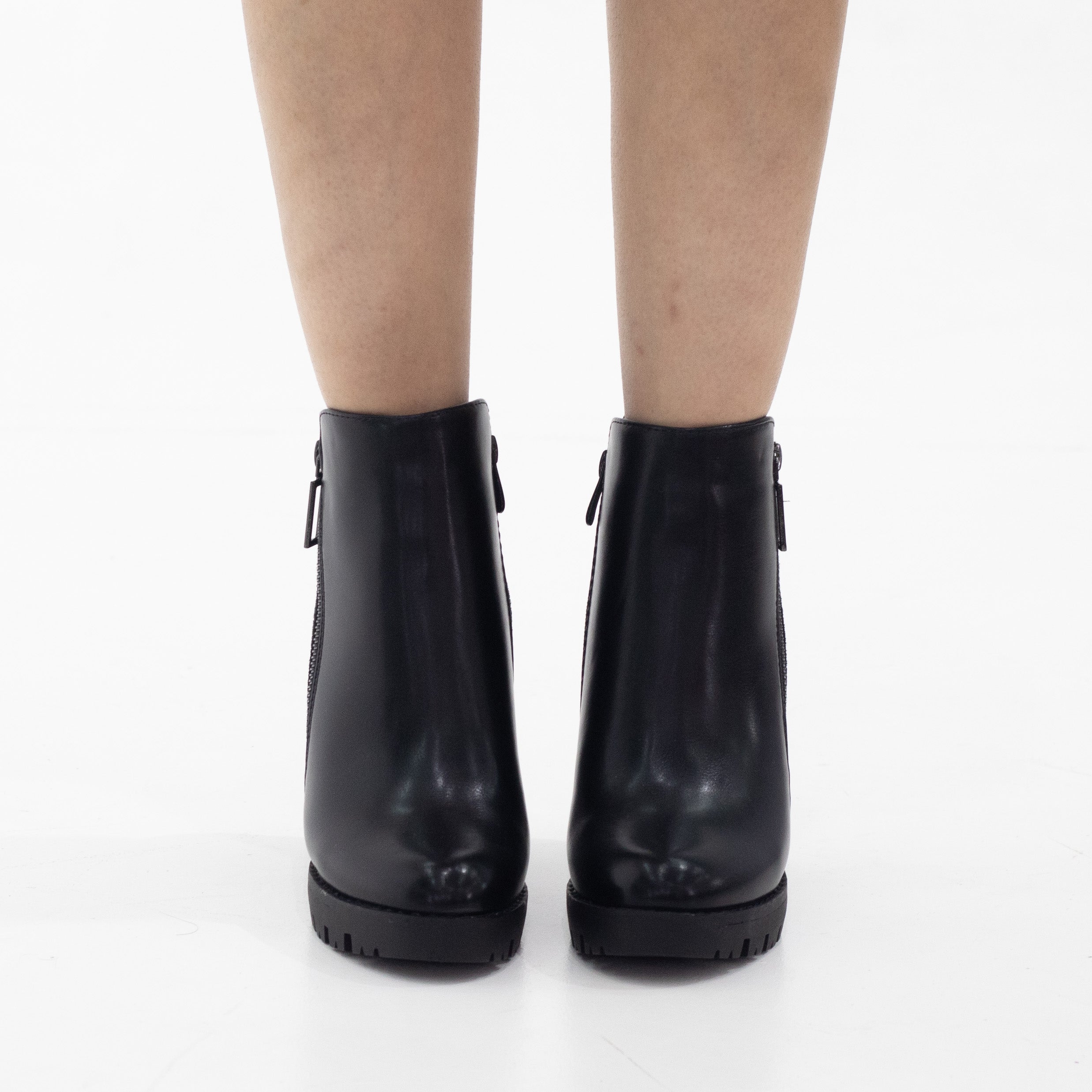 Black 10cm heel side zip ankle boot uplift