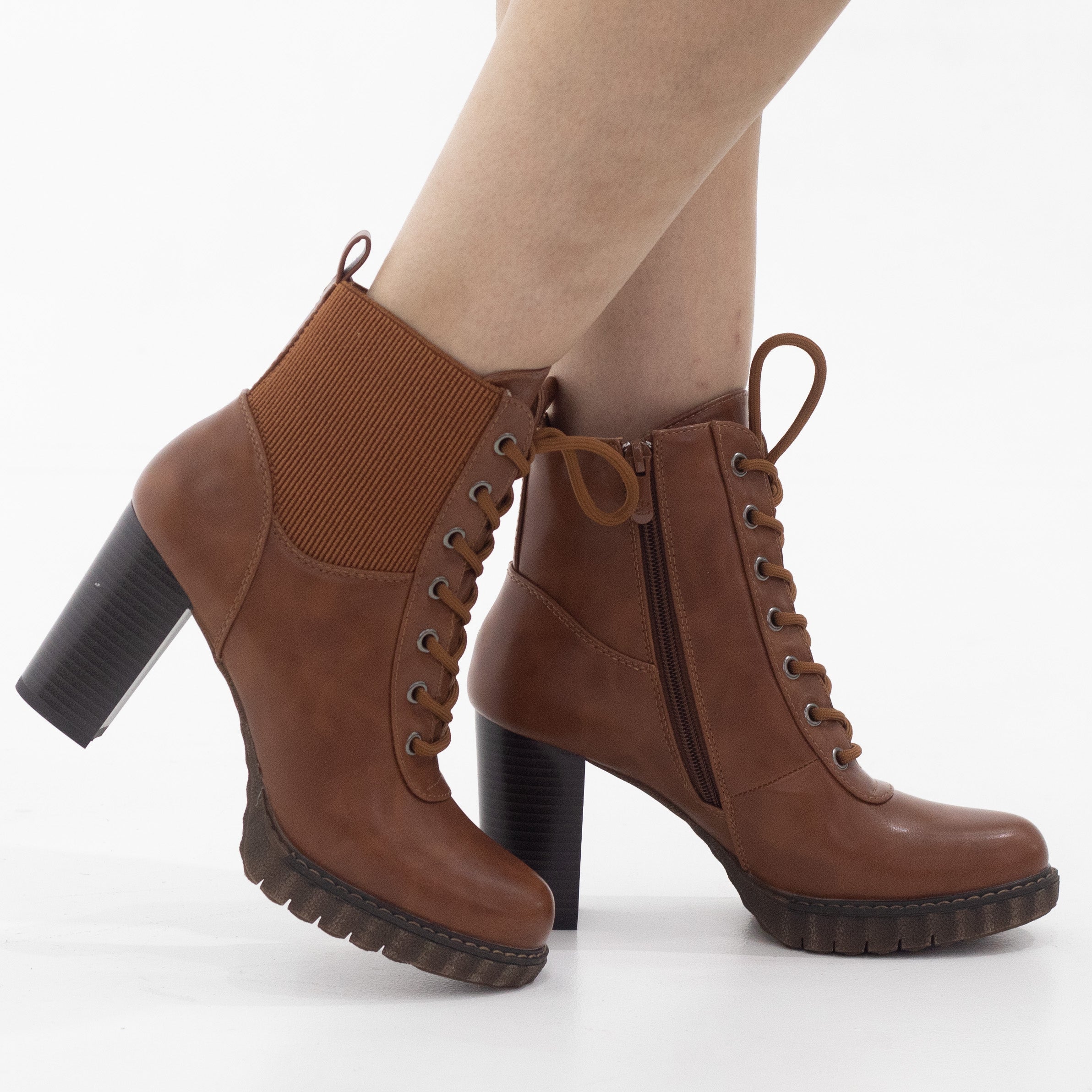 Tan 8.5cm heel lace up ankle boot zelle