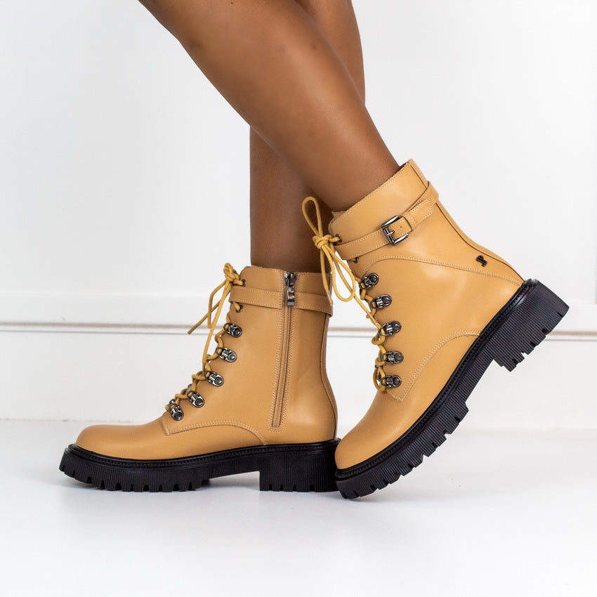 Camel chunky lace up ankle boot stylla
