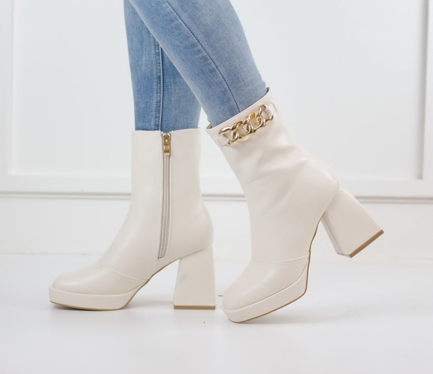 White platform 8.5cm heel lace up ankle boot off coralie