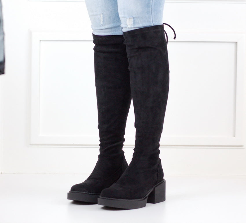 Tiffany knee high chunky side elastic boot black