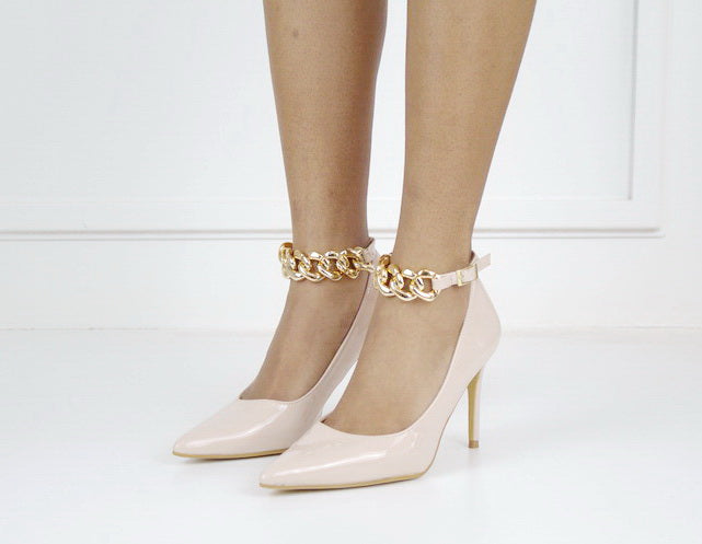 Elvira 9cm heel with chain ankle strap nude