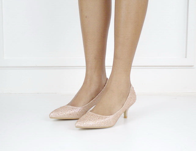 Champagne diamante embellished low heel 5cm courts terana