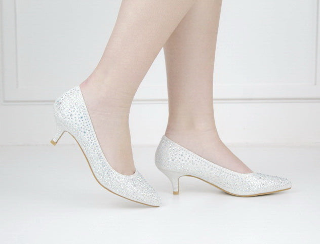 White diamante embellished low heel 5cm courts terana